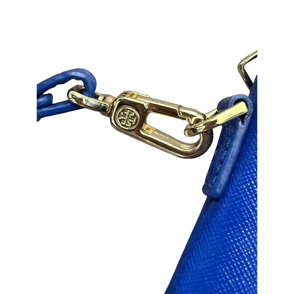 Tory Burch Wristlet Cobalt Blue Saffiano Leather Pineapple Zip Clutch Wallet Bag